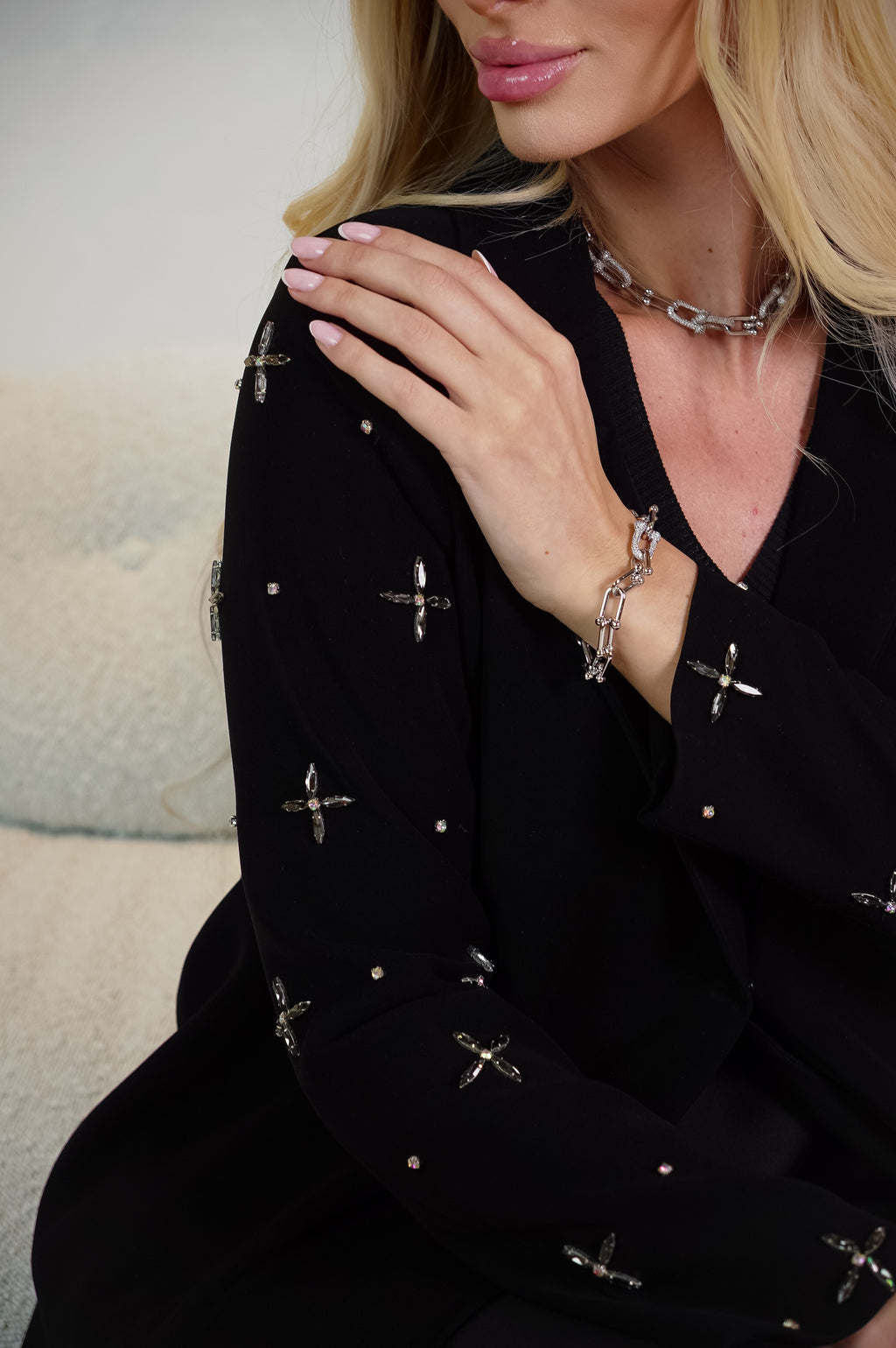 Crystal Nocturne Embellished Sleeve Abaya