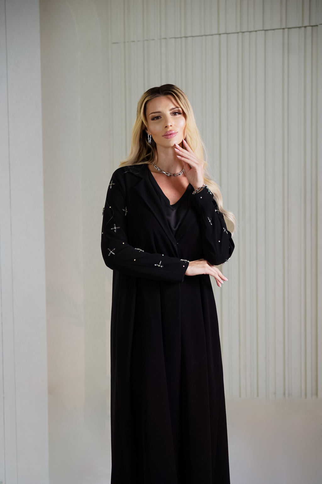Crystal Nocturne Embellished Sleeve Abaya