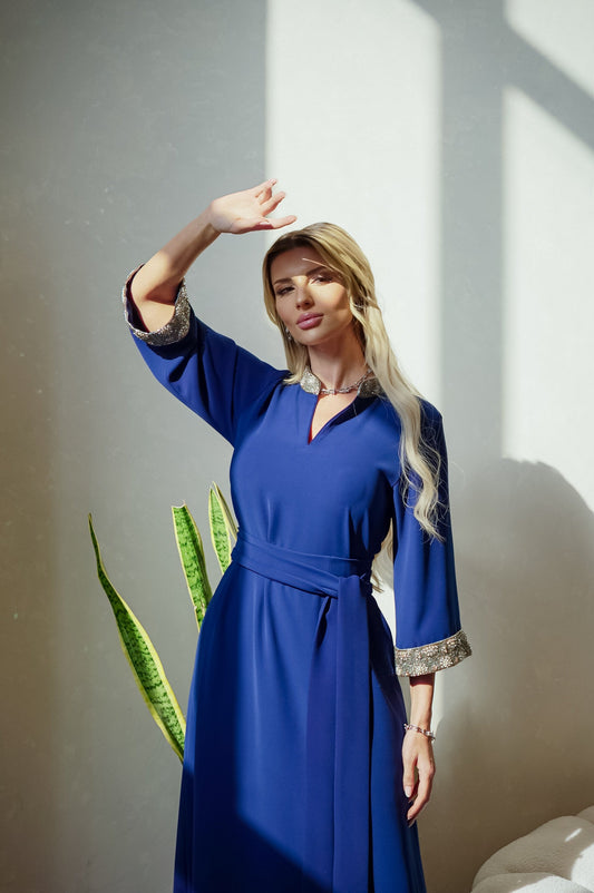 Blue Allure Crystal Sleeve Dress