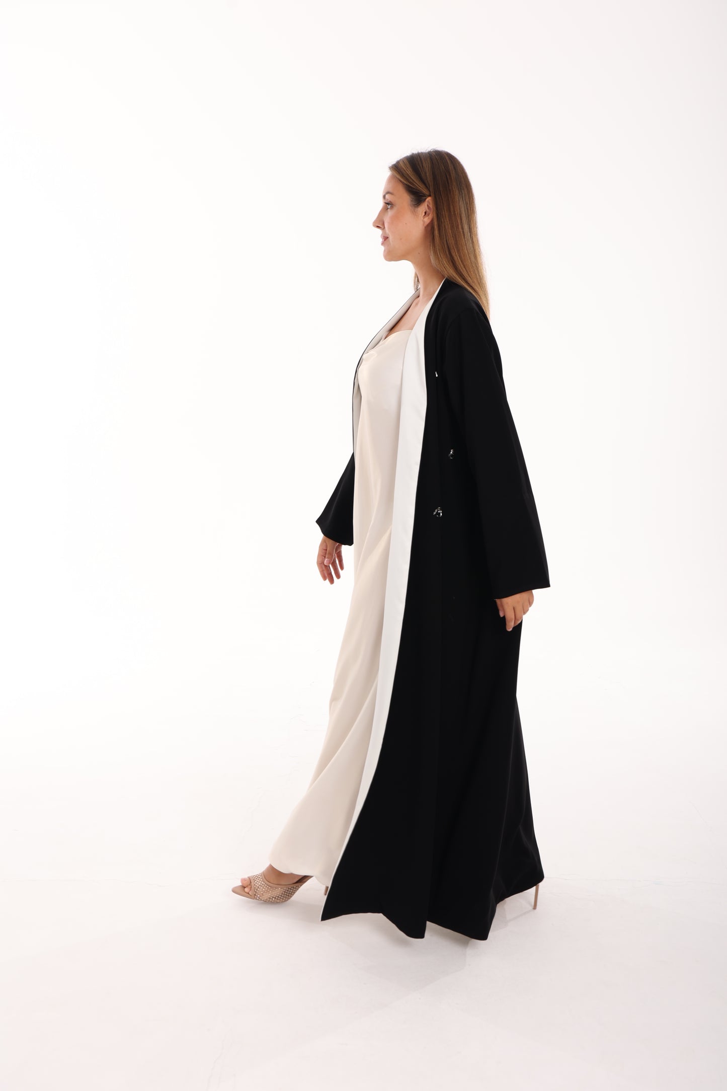 Black Crepe Abaya with Hand Embroidery & Pearl Satin Lining