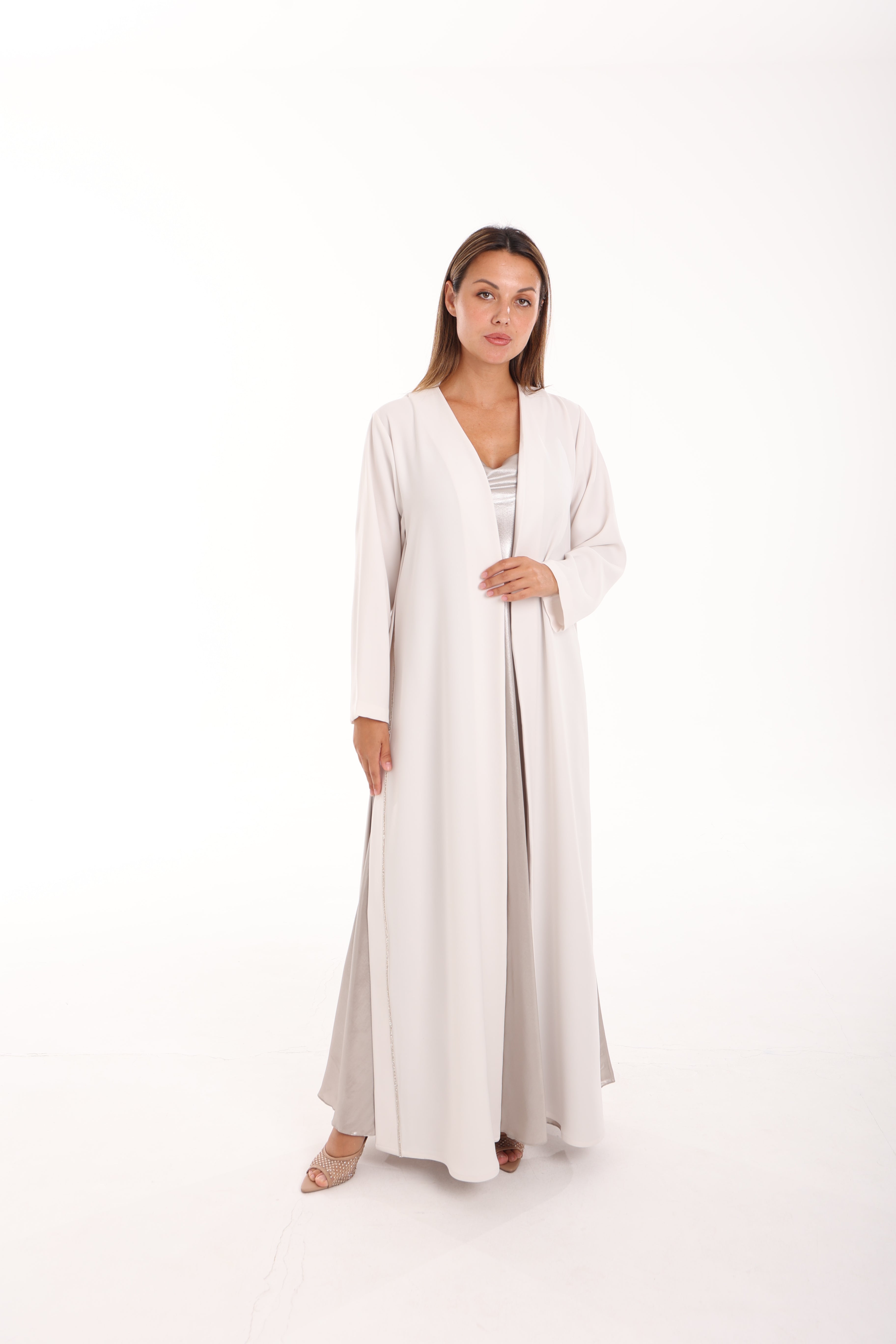 White Crep Abaya with Dress