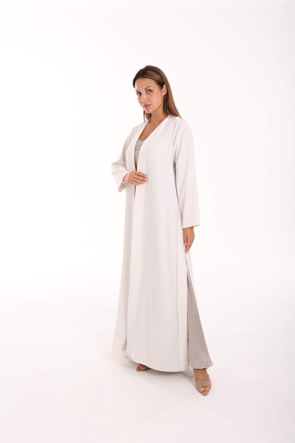 White Crep Abaya with Dress