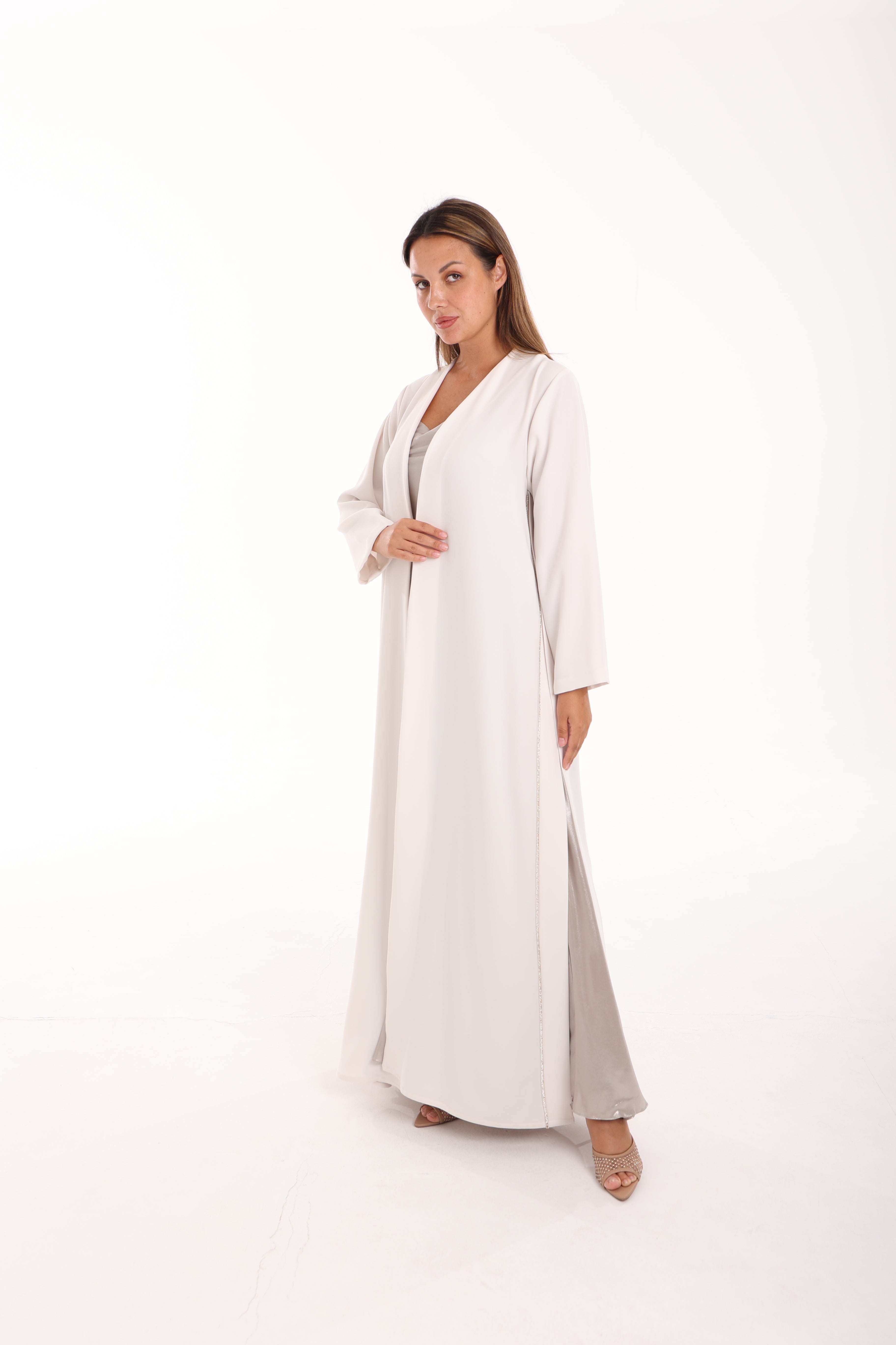 White Crep Abaya with Dress