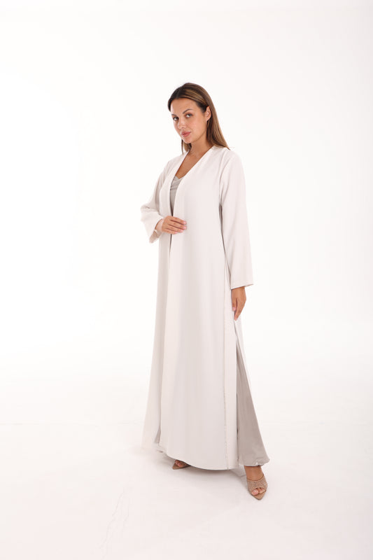 White Crep Abaya with Dress