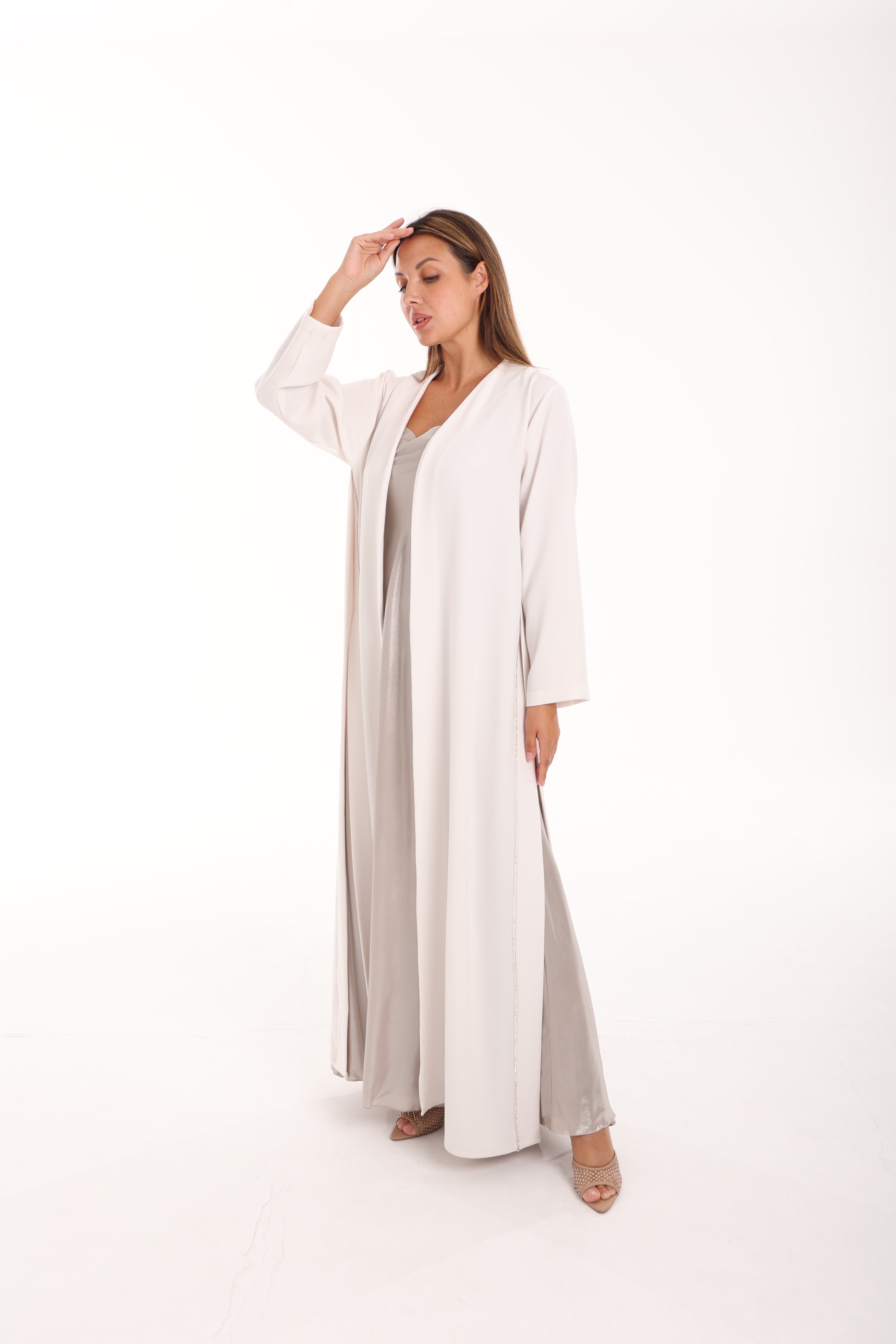 White Crep Abaya with Dress