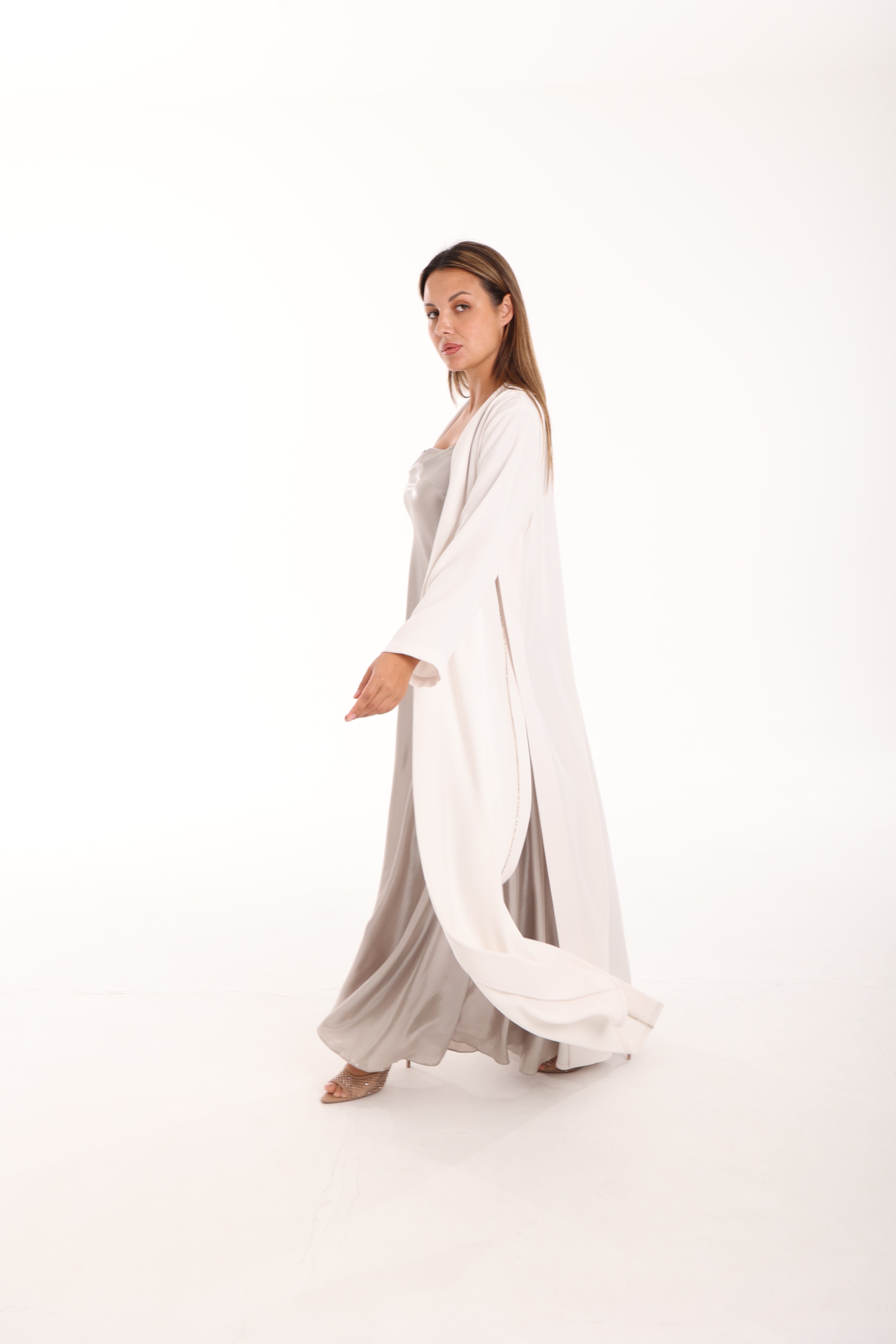 White Crep Abaya with Dress