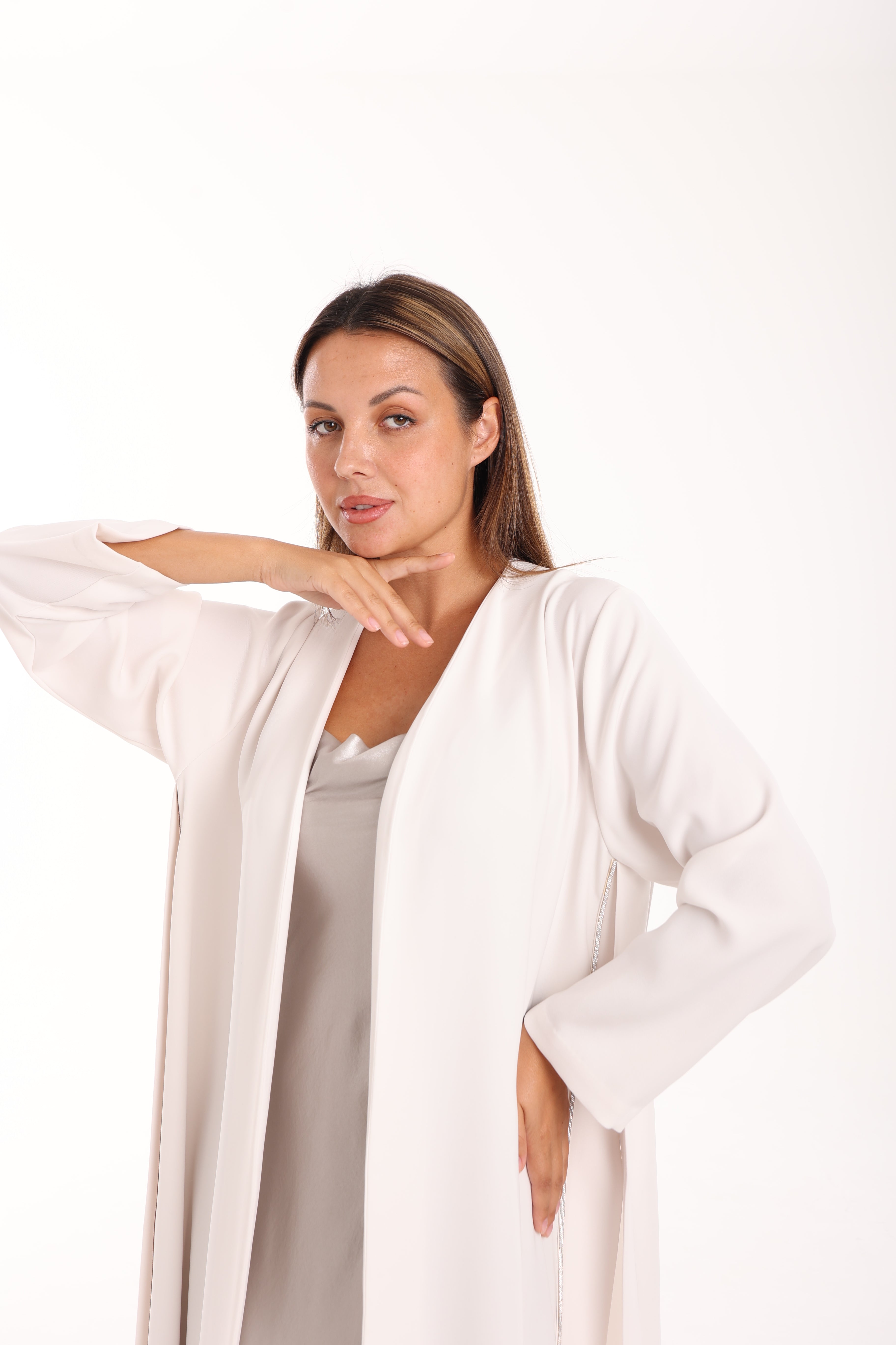 White Crep Abaya with Dress