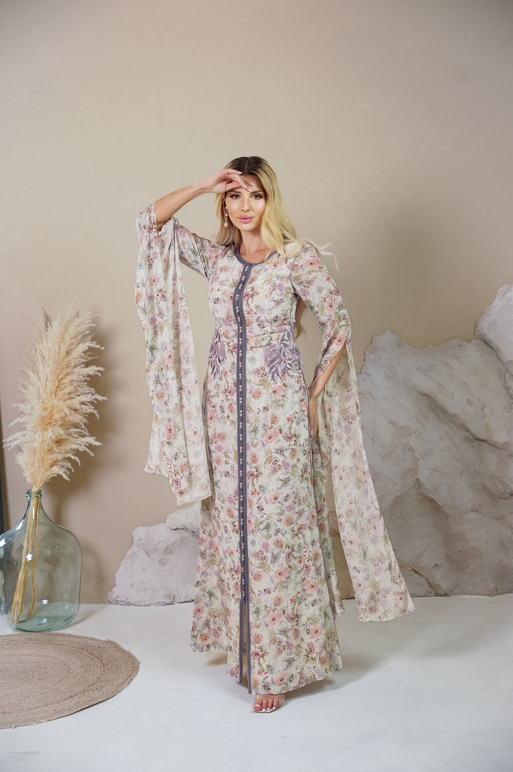 Pastel Mirage Floral Chiffon Kaftan