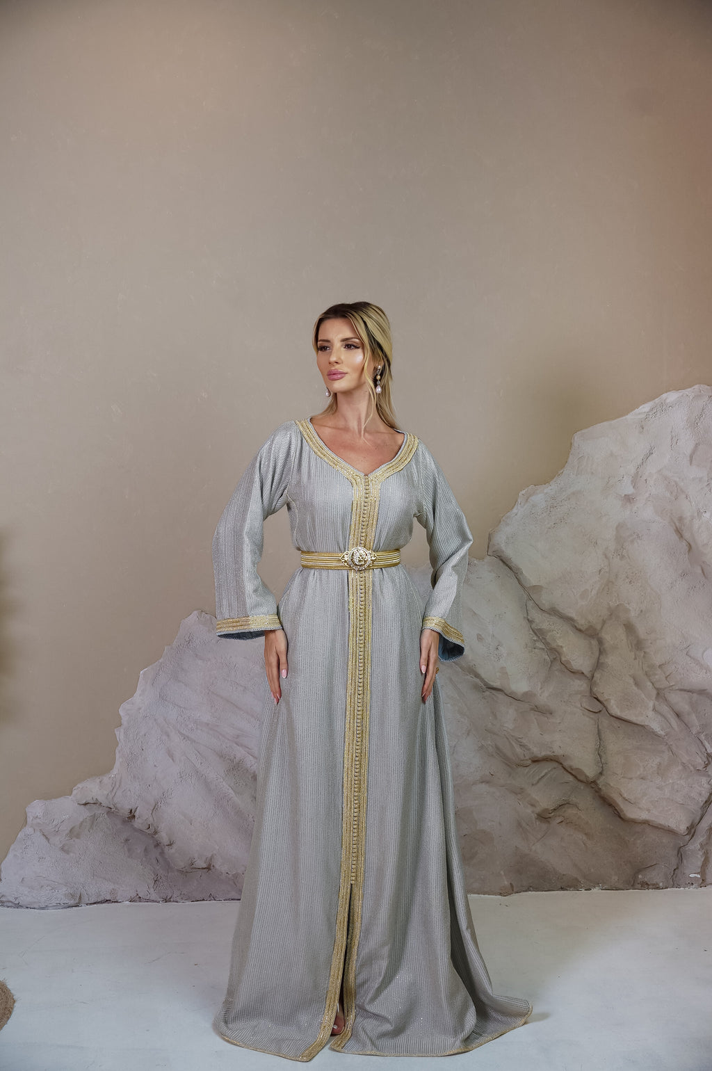 Lunar Aura Gold Embroidered Kaftan
