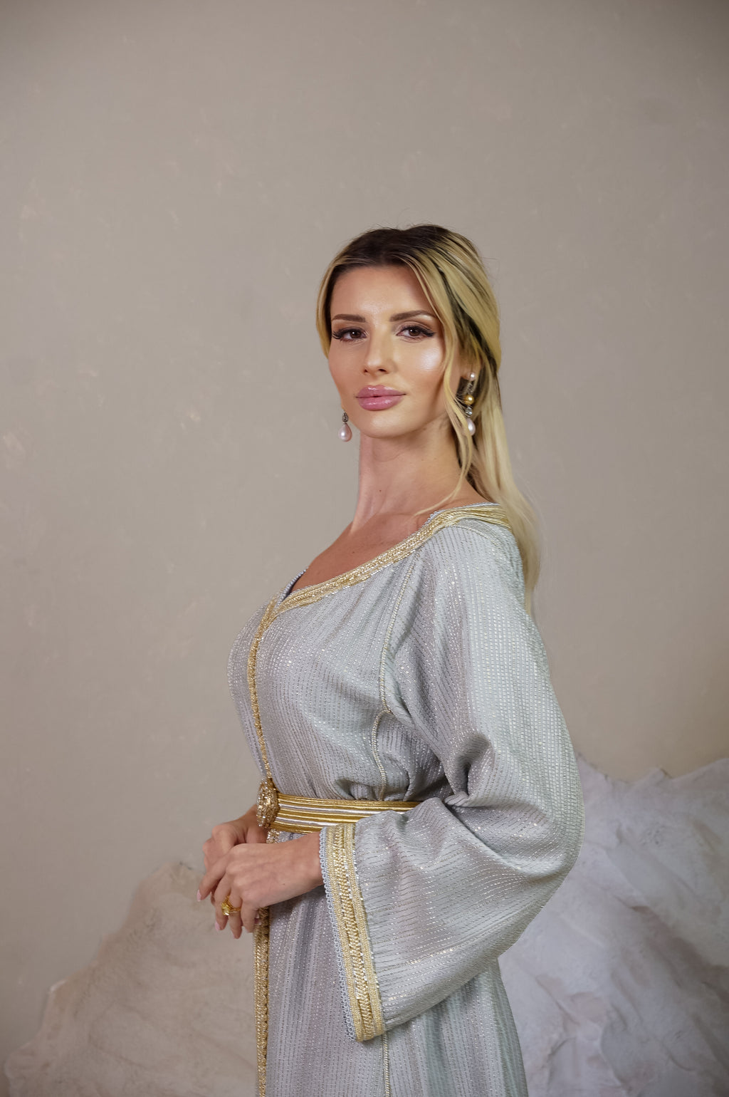 Lunar Aura Gold Embroidered Kaftan