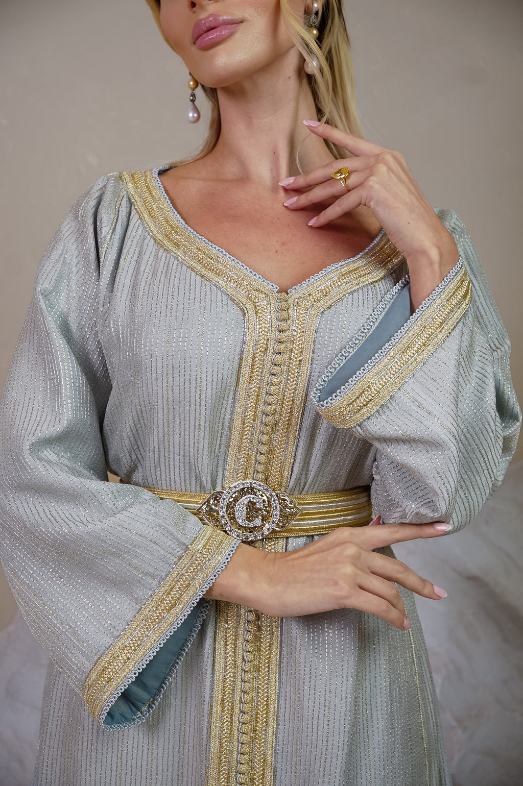 Lunar Aura Gold Embroidered Kaftan