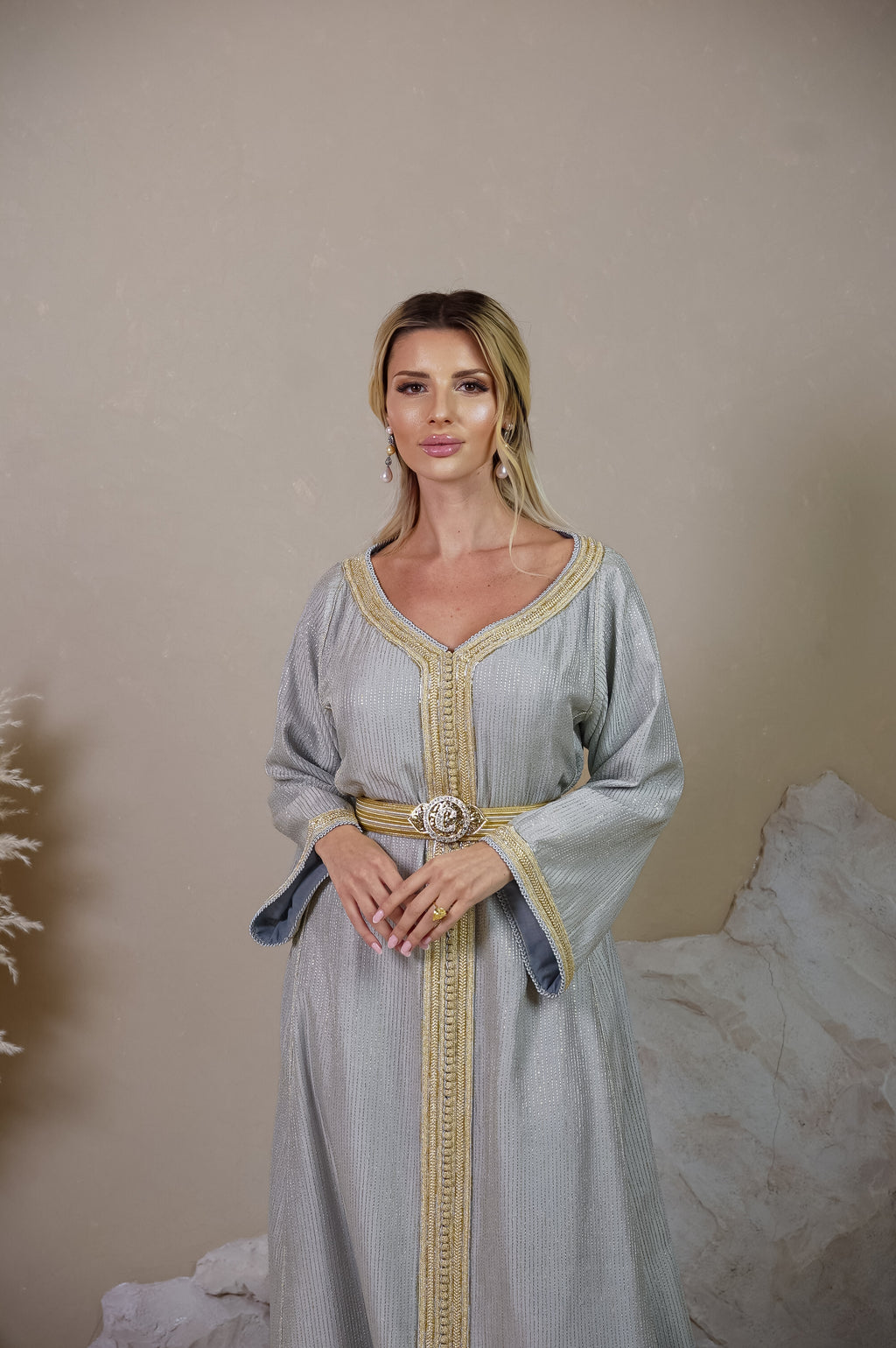 Lunar Aura Gold Embroidered Kaftan