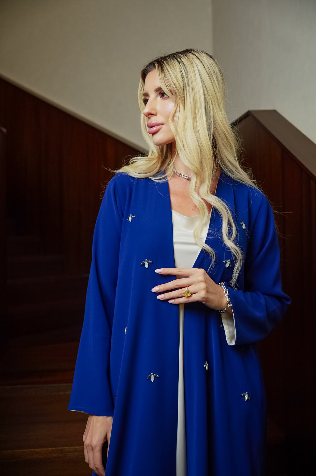 Sapphire Veil Crystal Embellished Abaya