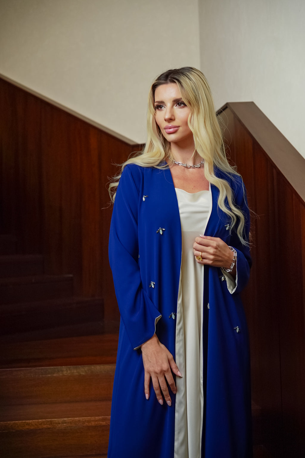 Sapphire Veil Crystal Embellished Abaya
