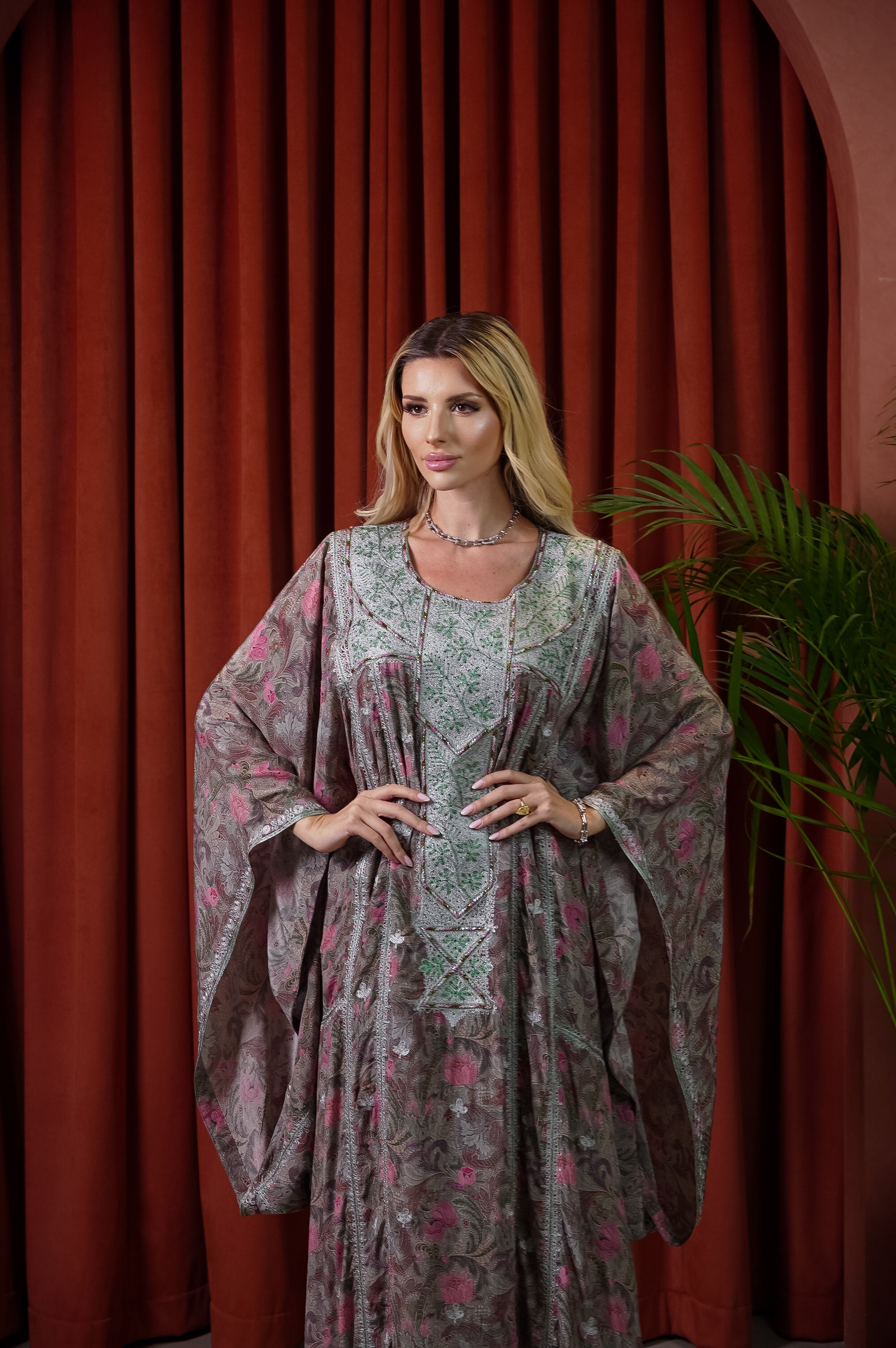 Petal Drape Floral Crepe Thobe