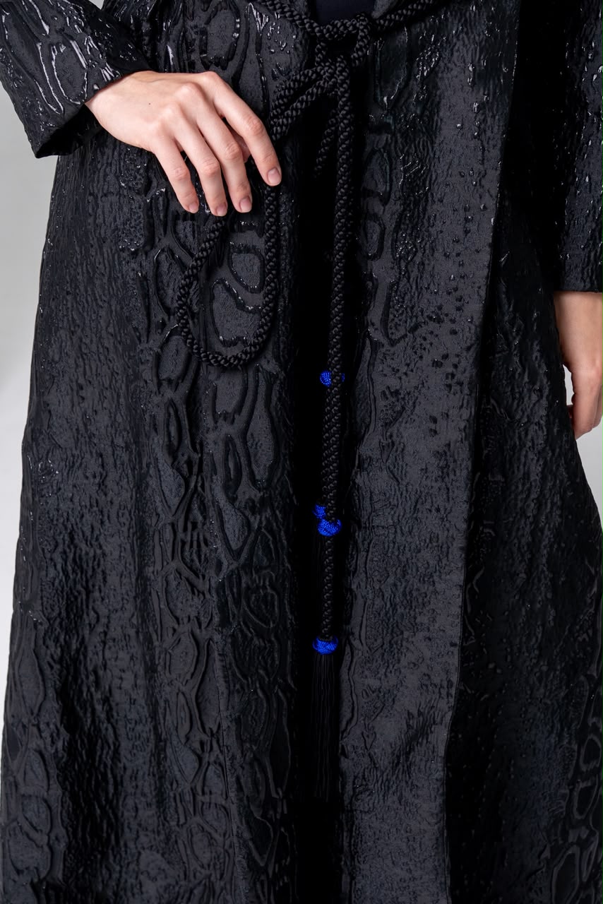 Black Brocade Abaya with Handcrafted Moroccan Belt