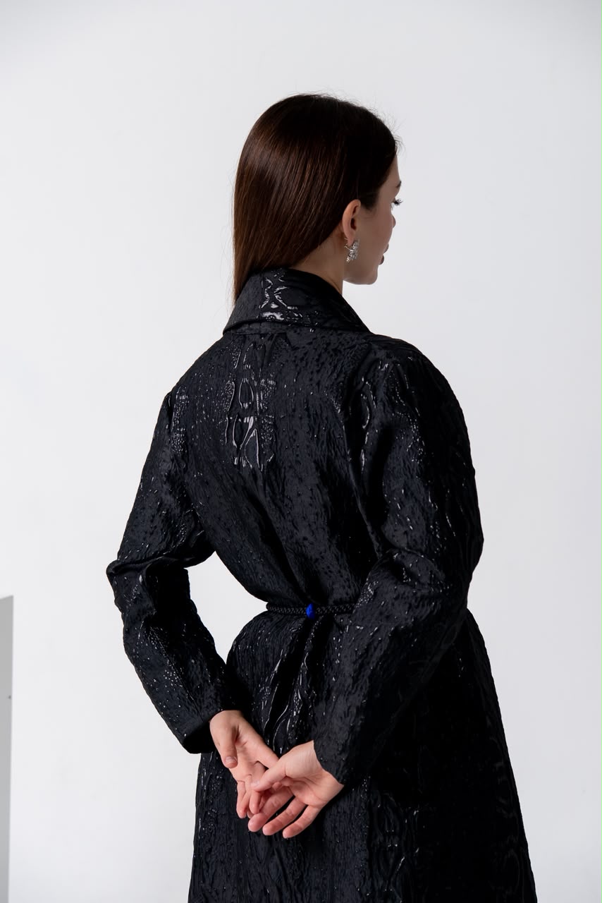 Black Brocade Abaya with Handcrafted Moroccan Belt