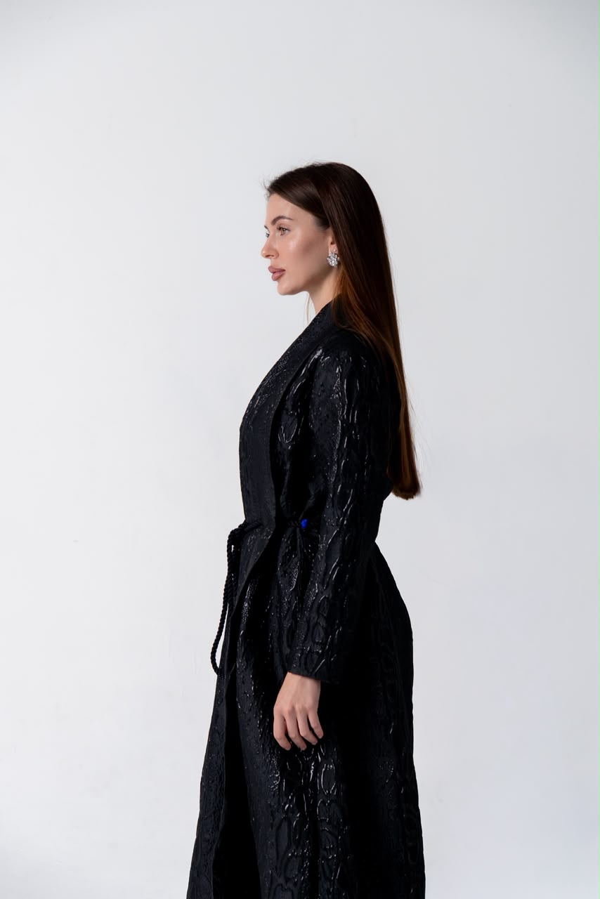 Black Brocade Abaya with Handcrafted Moroccan Belt