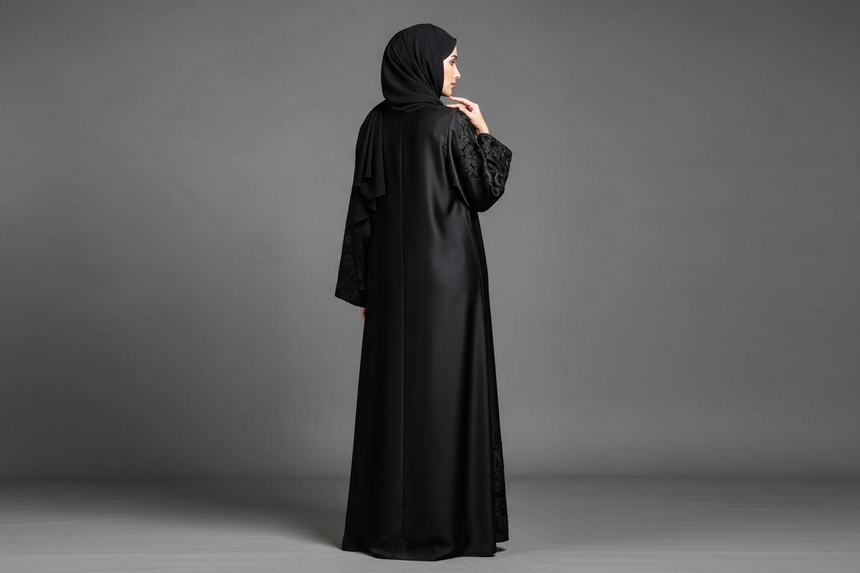 change the pose and add some luxury to the abaya while keeping hair covered 